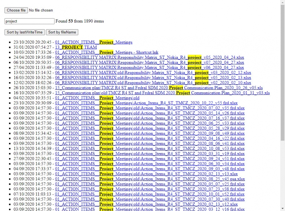 search or sort SharePoint directory tree stored in .csv file